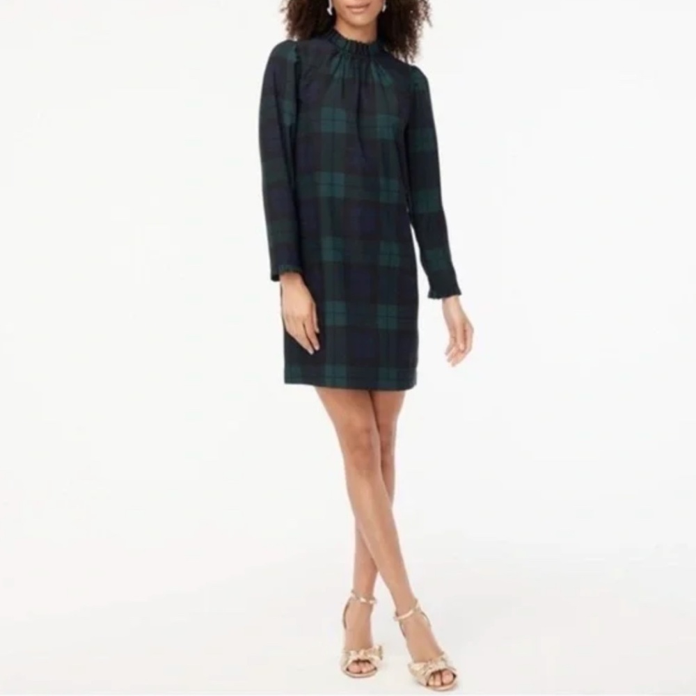 J.Crew Factory Black Watch Plaid Ruffle Trim Shift Dress - Size: 2 / NWT